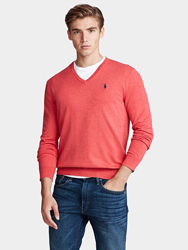 Red sweater with logo embroidery - 3