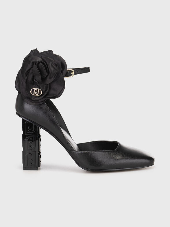 JENNIFER 11 black leather court shoes with flower detail - 1
