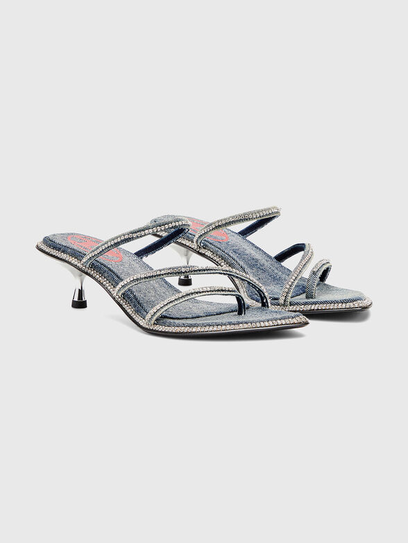 D-HAVANNA KITTIE heeled mules in rhinestones denim - 2