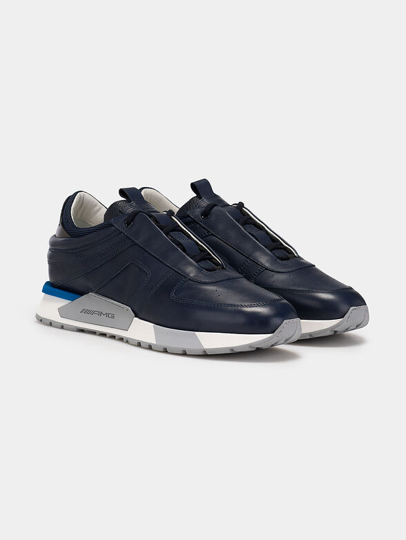 Leather sneakers in dark blue color - 1