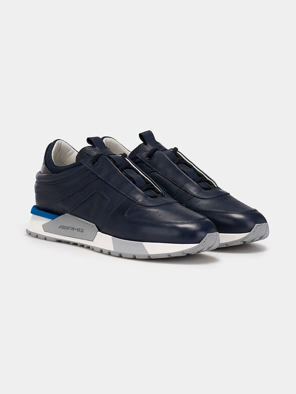 Leather sneakers in dark blue color - 2