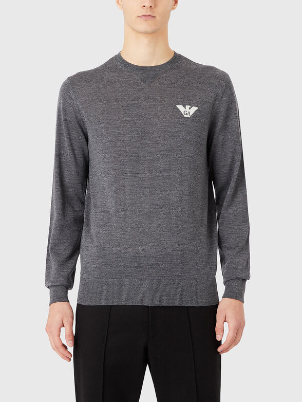 Wool sweater with oval neckline and logo embroidery - 1