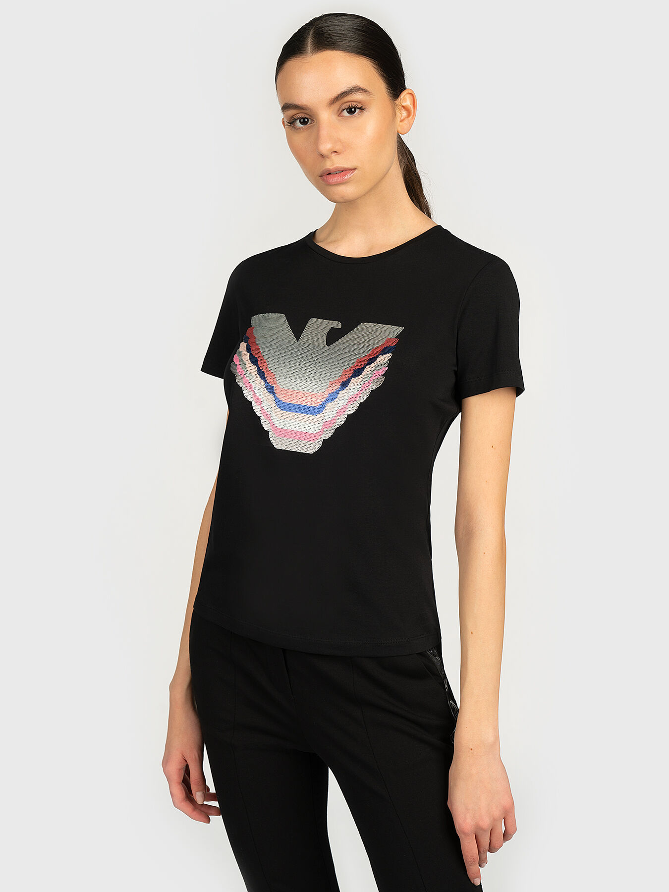 T-shirt with sequin logo print brand EMPORIO ARMANI