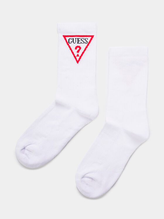Бели чорапи с лого принт - 1