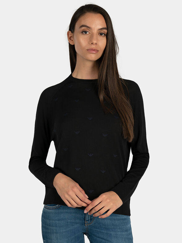 Black wool blend sweater with logo embroideries - 1
