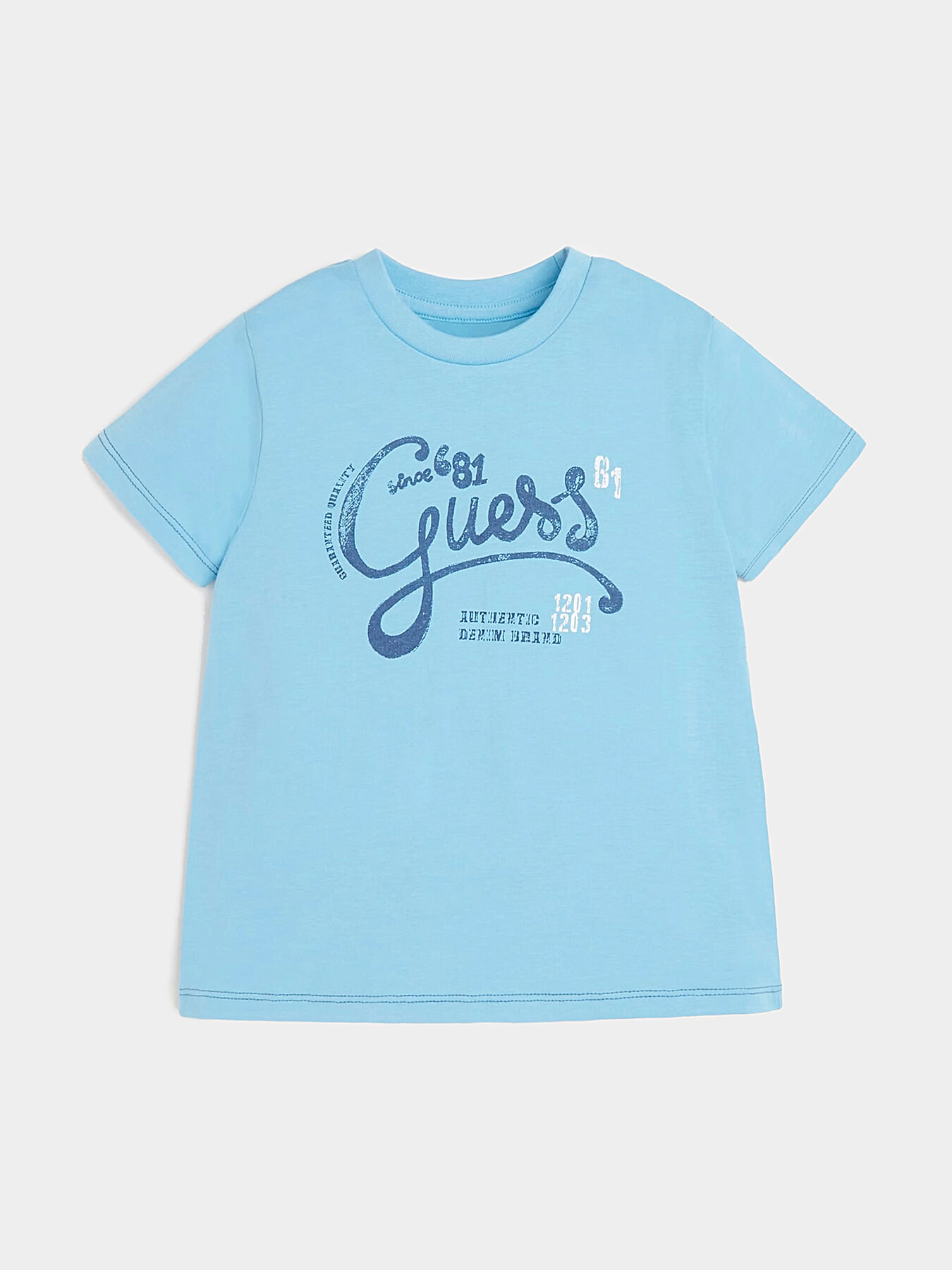 Light blue T shirt with logo print brand GUESS Globalbrandsstore en