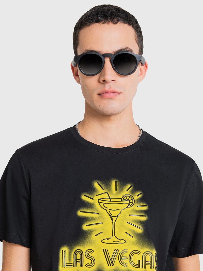 Black cotton T-shirt with contrаsting print - 3