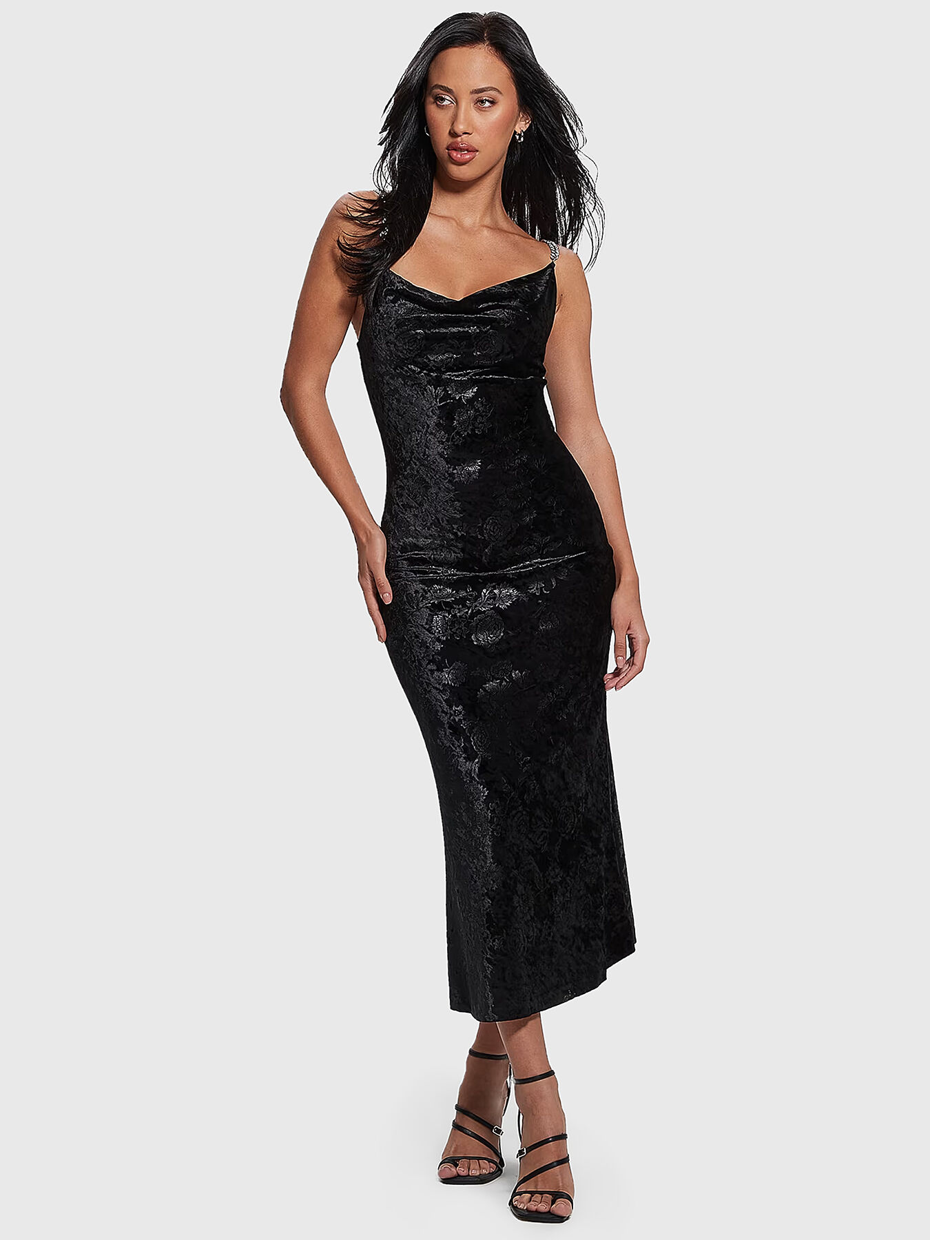 AIDA black velvet midi dress brand GUESS Globalbrandsstore en