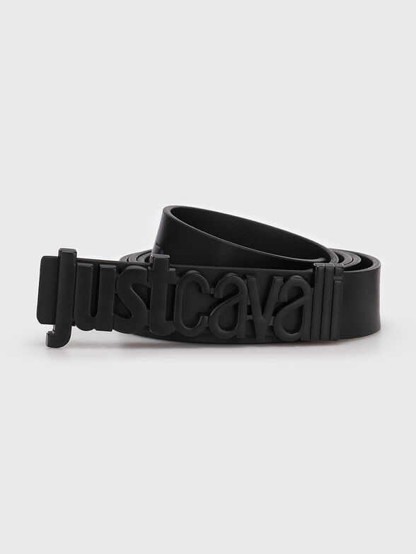Leather belt with black logo buckle - 1
