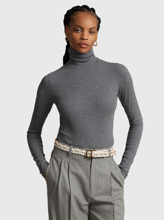 Sweater with polo collar in grey color - 1