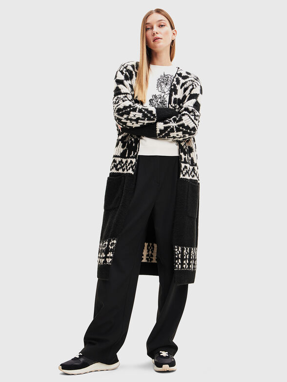 Long cardigan with contrasting elements  - 1