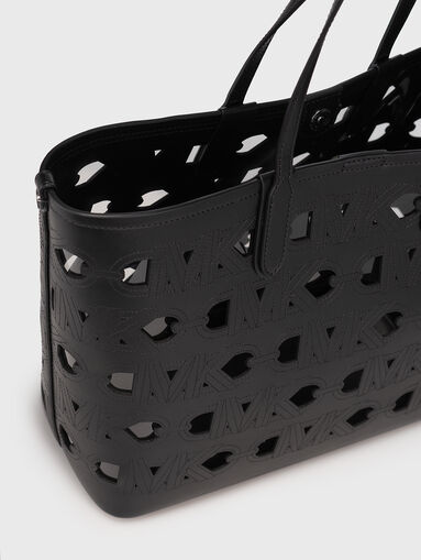 Perforated shopper bag in black  - 5