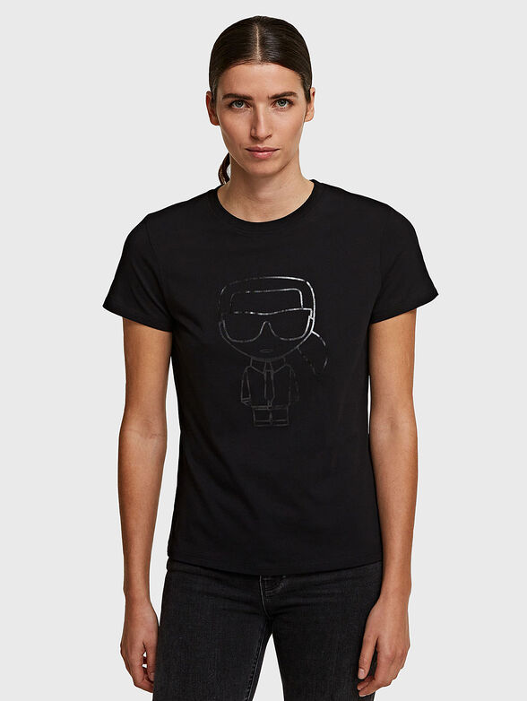 Black cotton t-shirt with sleek logo - 1