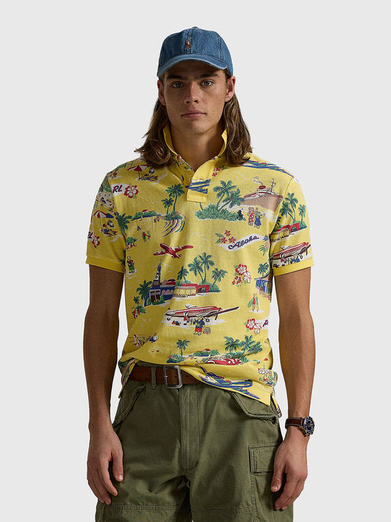 Слим поло-шърт с многоцветен принт - 1