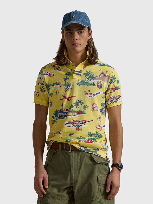 Slim polo shirt with multicolor print - 1