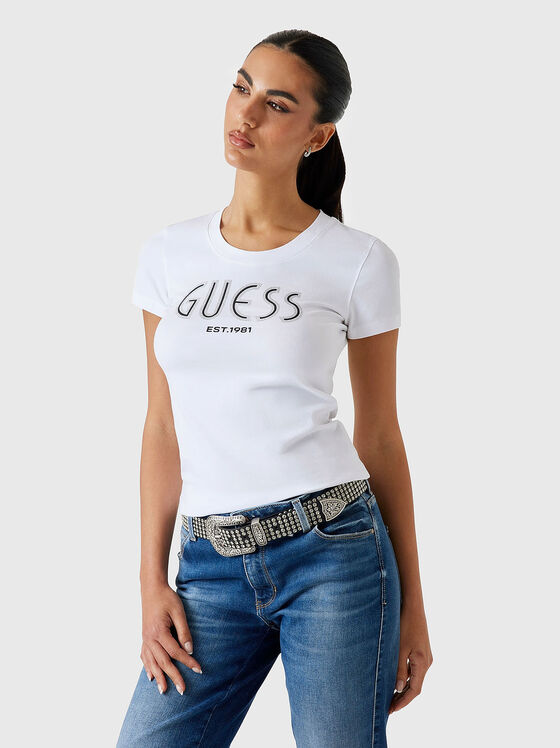 Памучна тениска с лого принт - 1