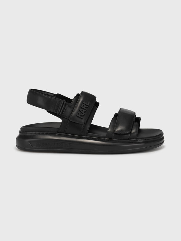 KAPRI MENS black leather sandals with logo - 1