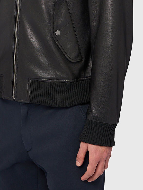 Leather jacket with elastic cuffs - 4