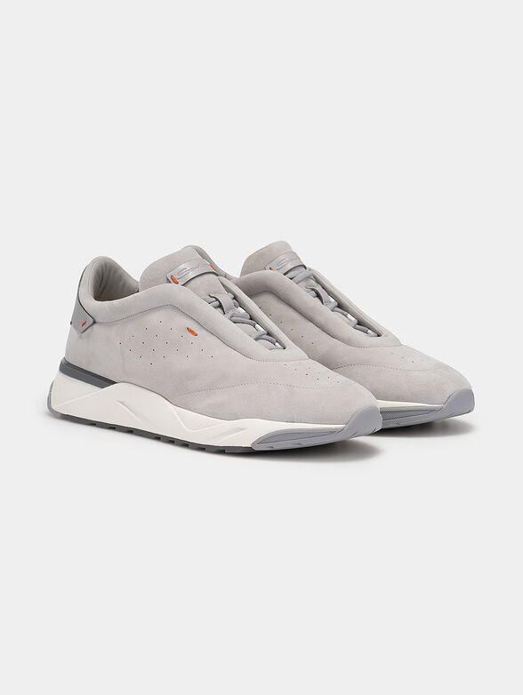 Suede sneakers in light grey color - 2