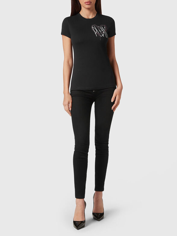 SEXY PURE black T-shirt with print and rhinestones - 2
