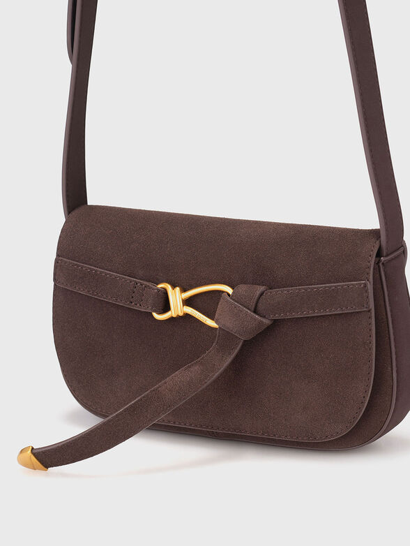 Suede crossbody bag with gold details - 4