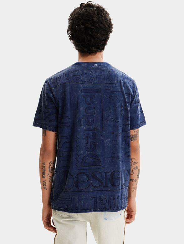 Blue T-shirt with logo print and pocket - 3