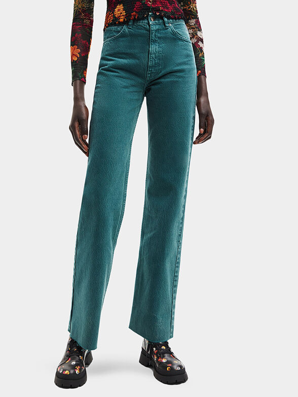 Wide leg denims in turquoise color - 1