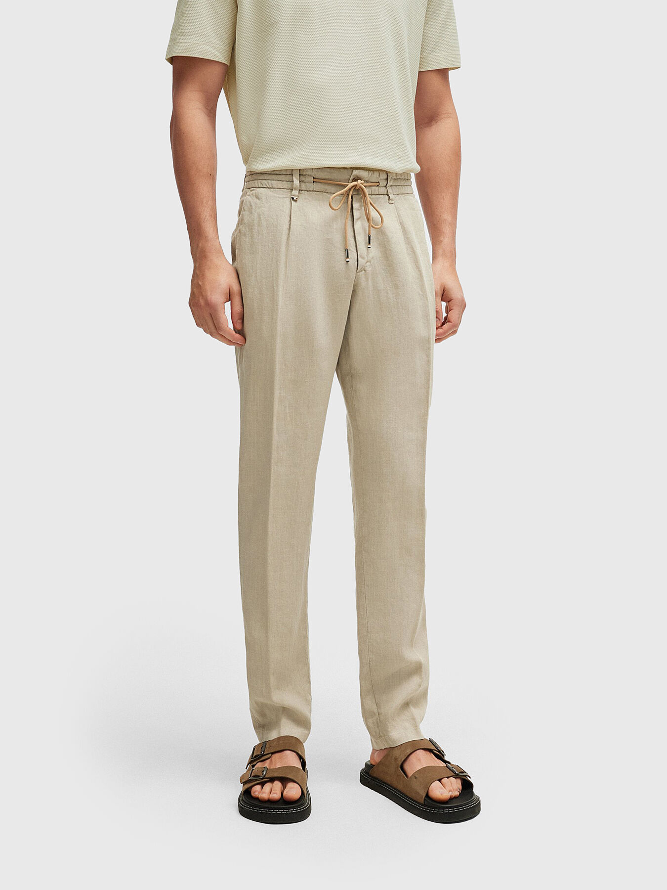 GENIUS beige linen trousers with ties brand BOSS Globalbrandsstore en