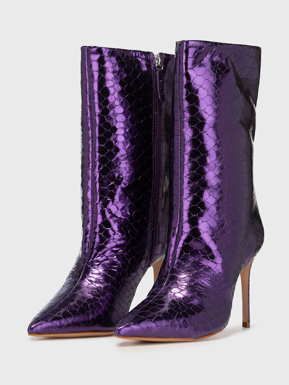 Purple leather ankle boots with metallic effect - 6