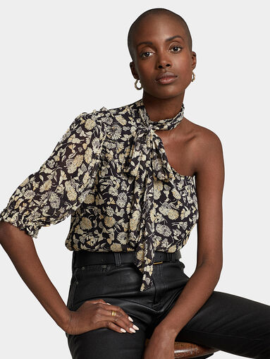 Floral georgette one-shoulder blouse - 2