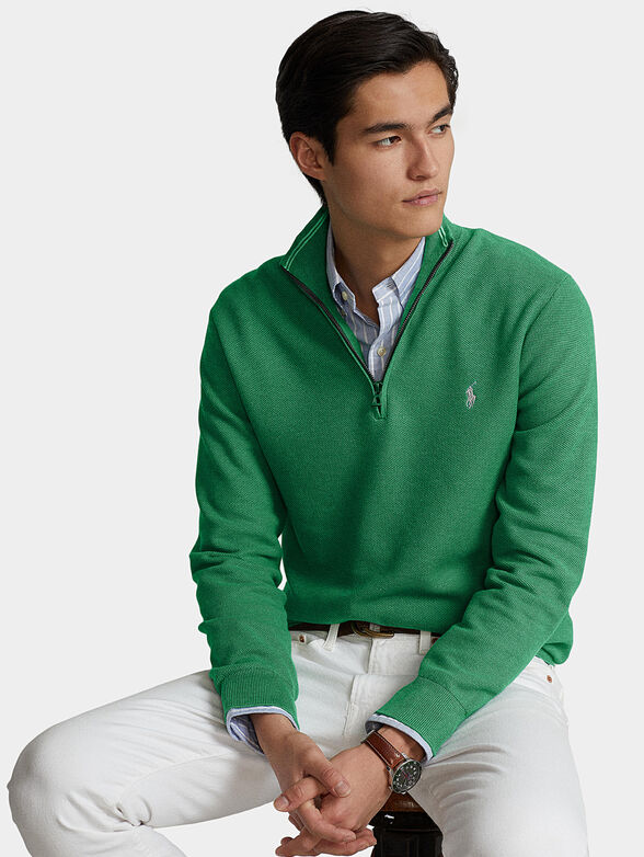 Sweater with zip in green colour and logo embroidery - 4