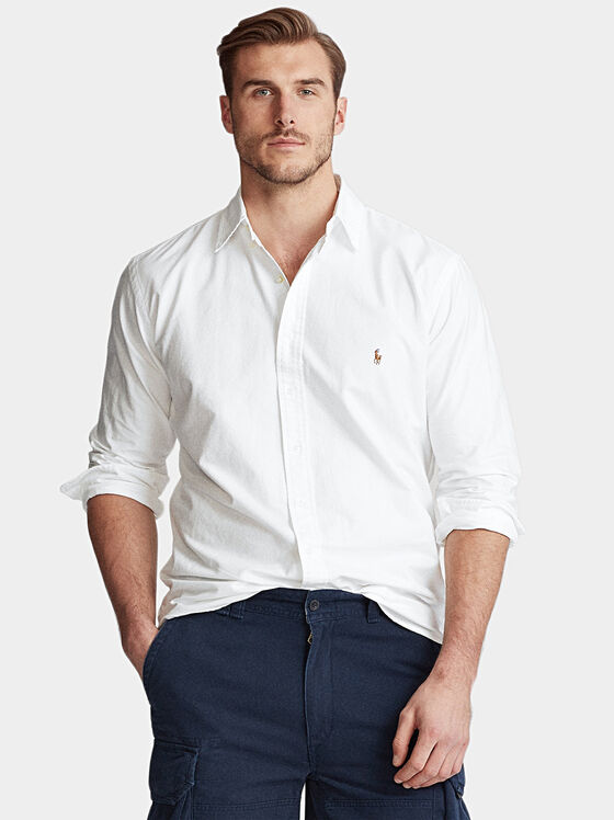 Памучна риза с лого бродерия - 1