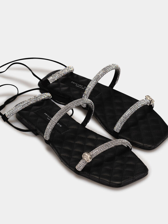 Leather sandals with laces and rhinestones - 6