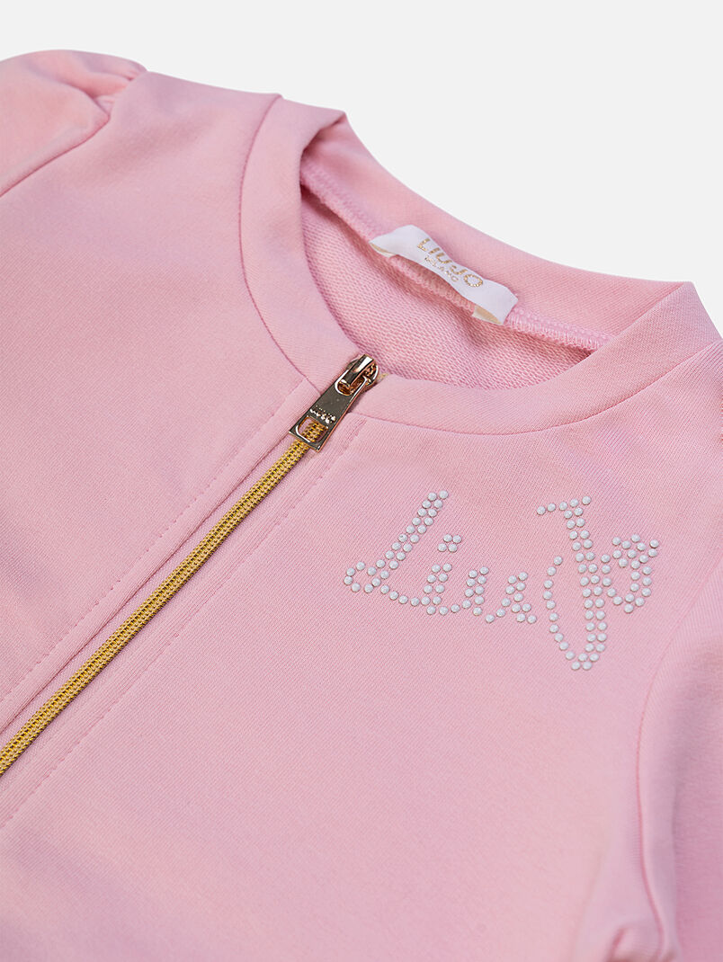 Pink sweatshirt with logo from applied rhinestones - 3