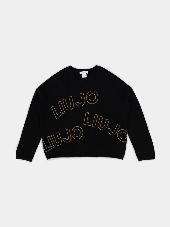 Черен пуловер с лого детайл - 1
