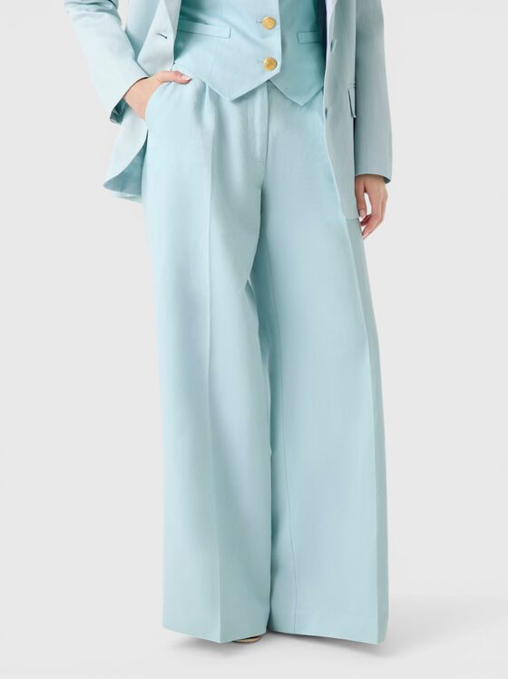 Панталон от ленена смес с широки крачоли - 1