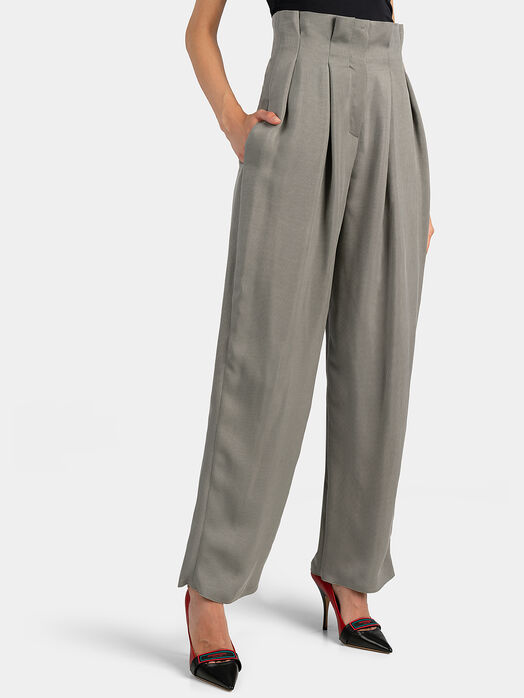 Grey high-rise paperbag trousers