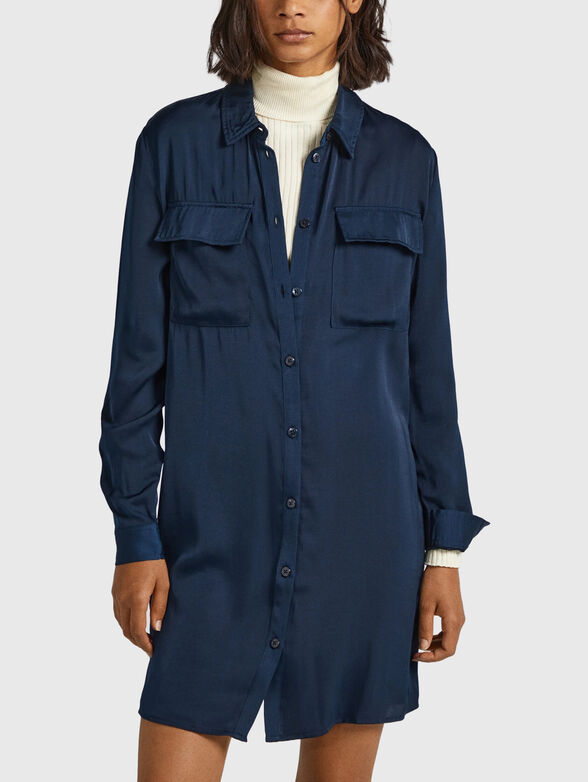 Mini dress type shirt in dark blue color - 1