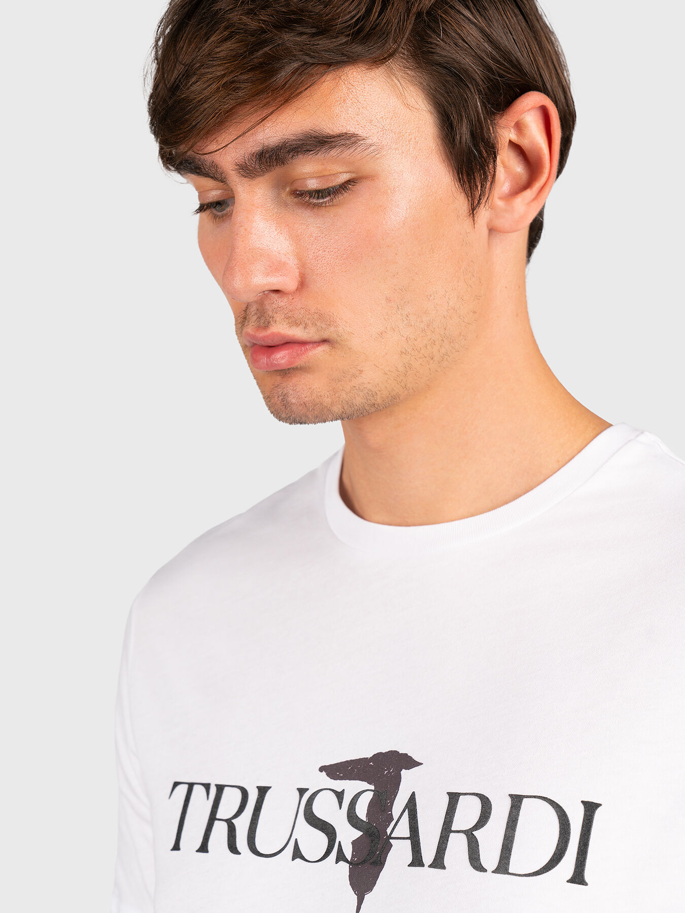 Black T-shirt with contrasting logo print brand TRUSSARDI
