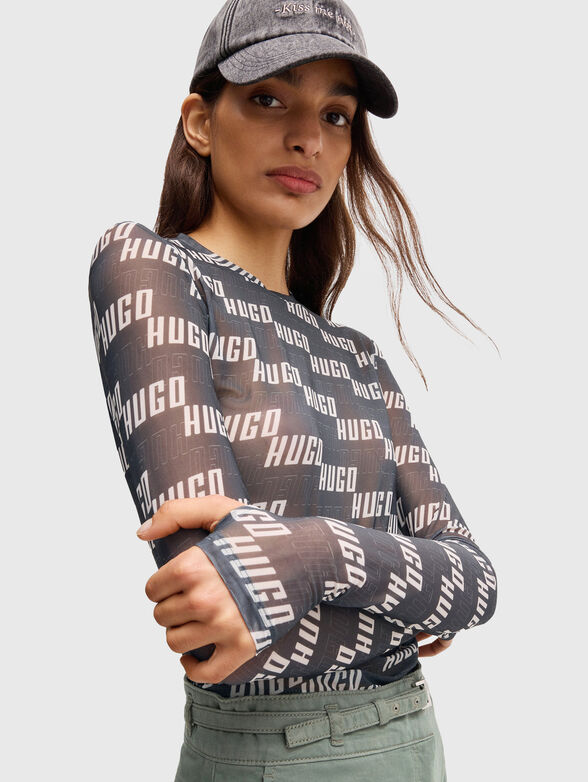 Blouse with sheer effect and logo print - 4
