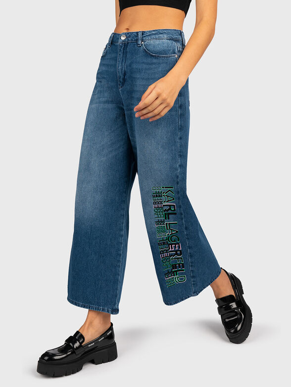 Jeans with wide leg and fancy logo - 4