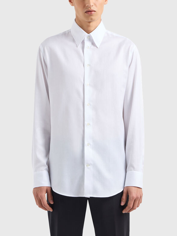 Cotton shirt with herringbone pattern - 1