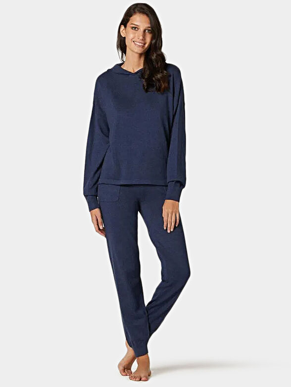 Loungewear cashmere Blue hooded sweatshirt - 2
