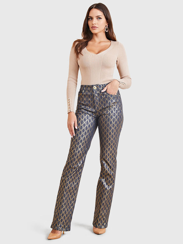 LENA sweater with V-neck and accent sleeves - 2