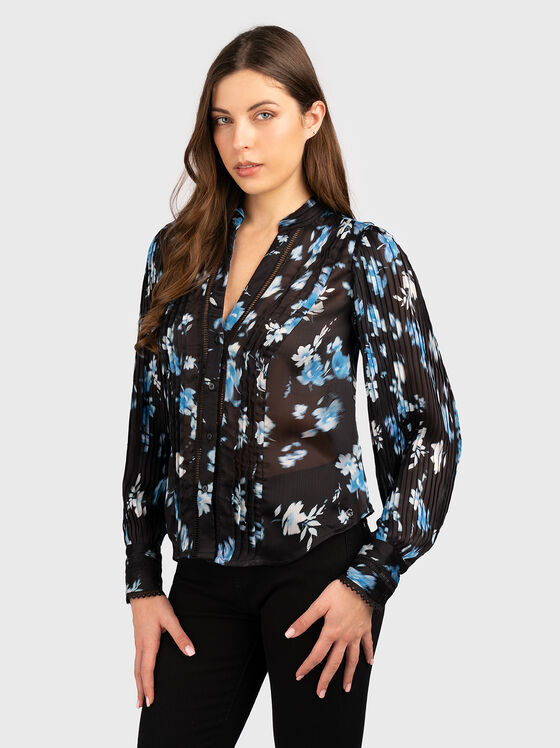 Риза с V-образно деколте и флорален принт - 1