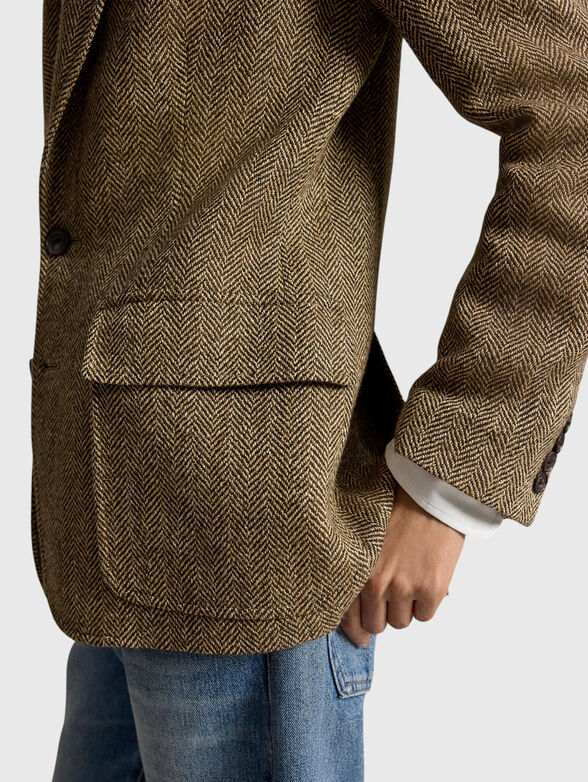 Herringbone pattern linen blend blazer - 5
