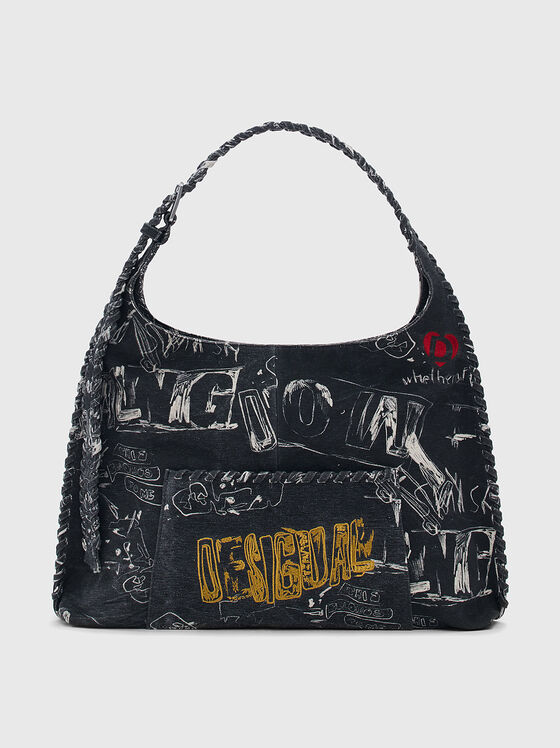 Голяма черна чанта с принт - 1