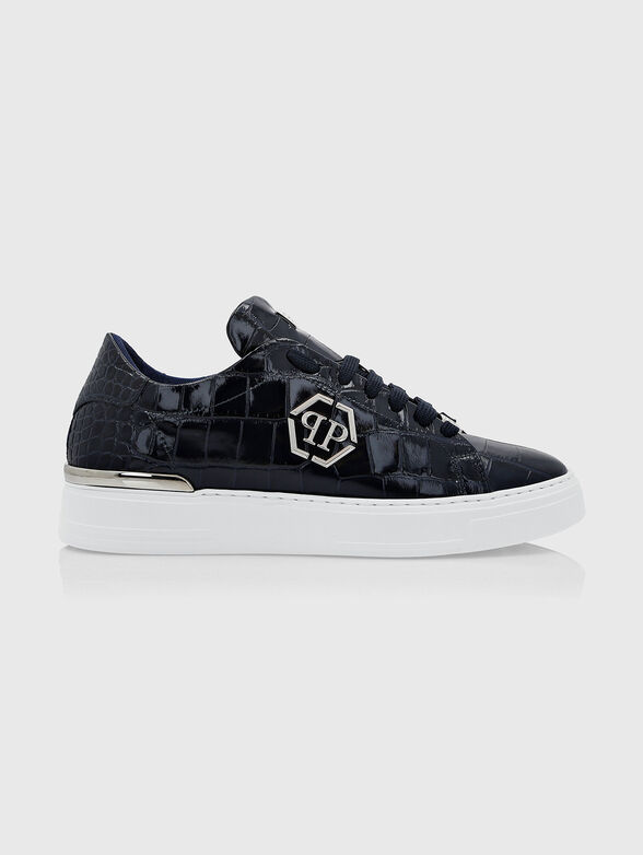 Dark blue leather sneakers - 1