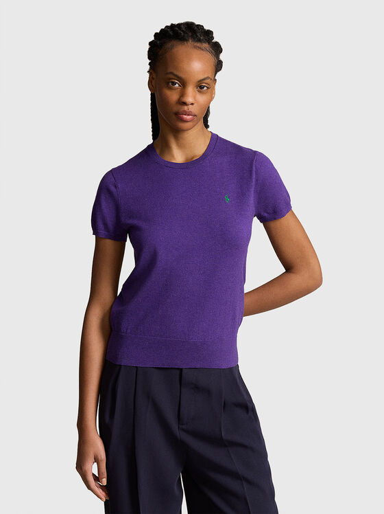 Лилав пуловер от памучен бленд  - 1