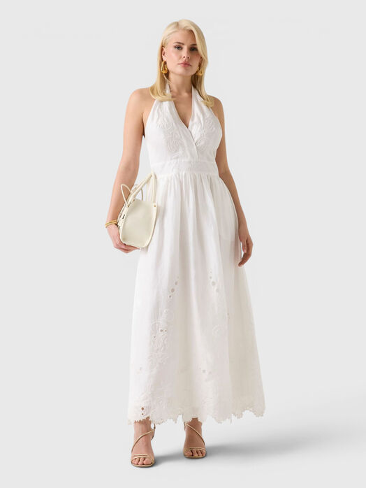 Linen-blend dress with halter neck and embroidery 